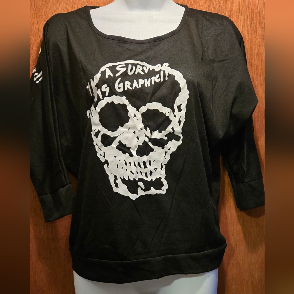 Skull black lace unbranded no tags cute top szM - Picture 3 of 8